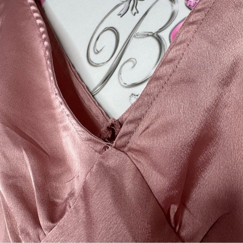 Paper heart dress long slip blush pink shimmer silky maxi leg slit v neck luxe - Picture 7 of 12